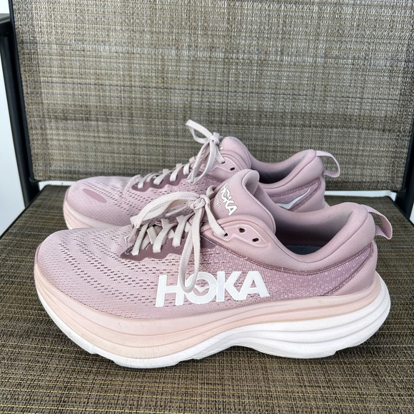 Hoka One One Shoes - EUC Hoka One size 9.5 B Bondi 8 sneakers running mauve peach whip pink white